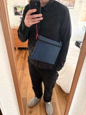 Handmade Ripstop Sacoche Bag – Blue w/ Red Strap